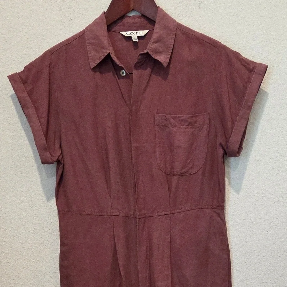 Alex Mill Expedition Jumpsuit Short Sleeve Tie Waist Rose Pink Utility XS
